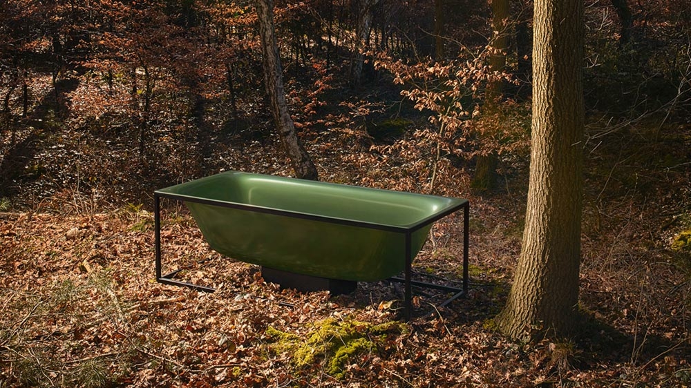 Bette Lux Bath in Green in a forest