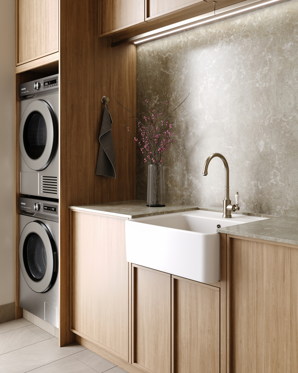 Villeroy & Boch Avia 2.0 Kitchen Mixer Brushed Nickel & Subway Butler 60X Ceramic Sink in Stone White