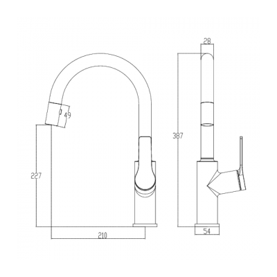 Villeroy & Boch sleek brushed nickel kitcher mixer with a pull out spray measurement: 227 mm height x 210 wide